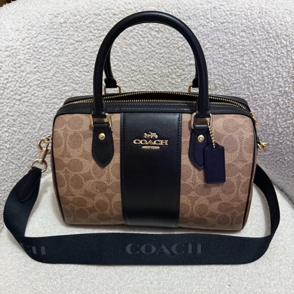 Rowan Satchel Bag In Signature Canvas with Black Leather Stripe - Picture 2 of 12